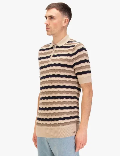 Luke 1977 Maughold Knitted Polo | Navy/Cream