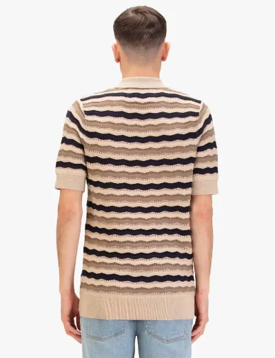 Luke 1977 Maughold Knitted Polo | Navy/Cream