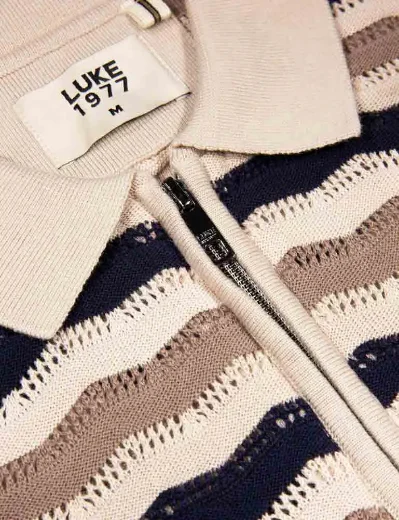 Luke 1977 Maughold Knitted Polo | Navy/Cream