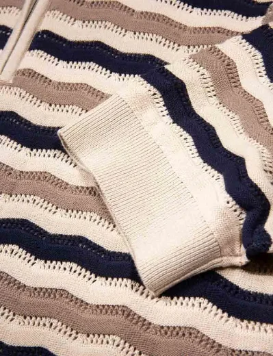 Luke 1977 Maughold Knitted Polo | Navy/Cream