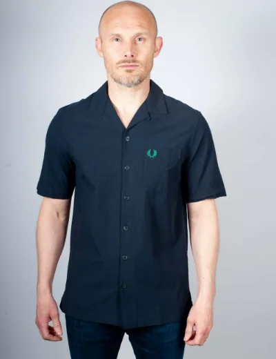 Fred Perry Seersucker Revere Collar Shirt | Navy