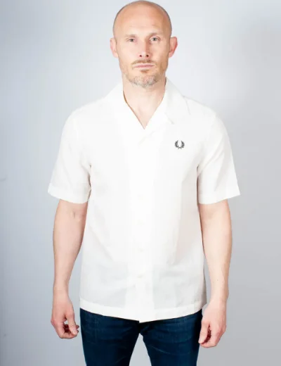 Fred Perry Linen Revere Collar Shirt | Snow White