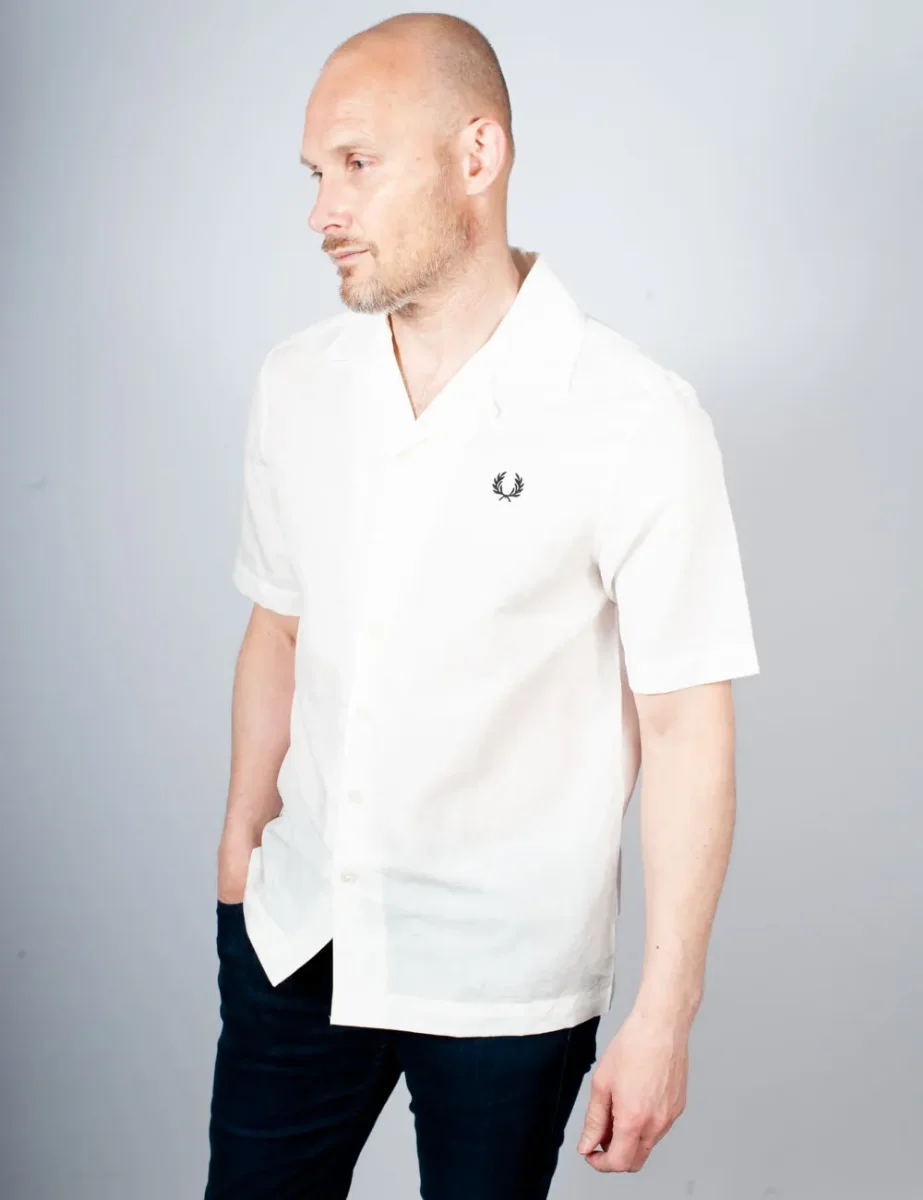 Fred Perry Linen Revere Collar Shirt | Snow White