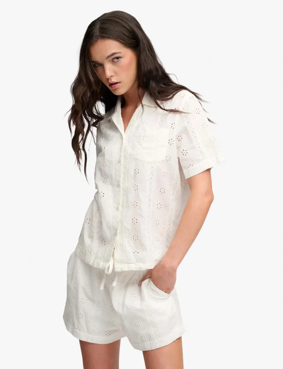 Picture of Superdry Womens Heritage Broderie Shirt | Off White