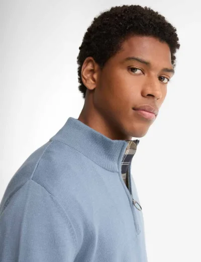 Barbour Cotton Half Zip Knitted Jumper | Light Blue