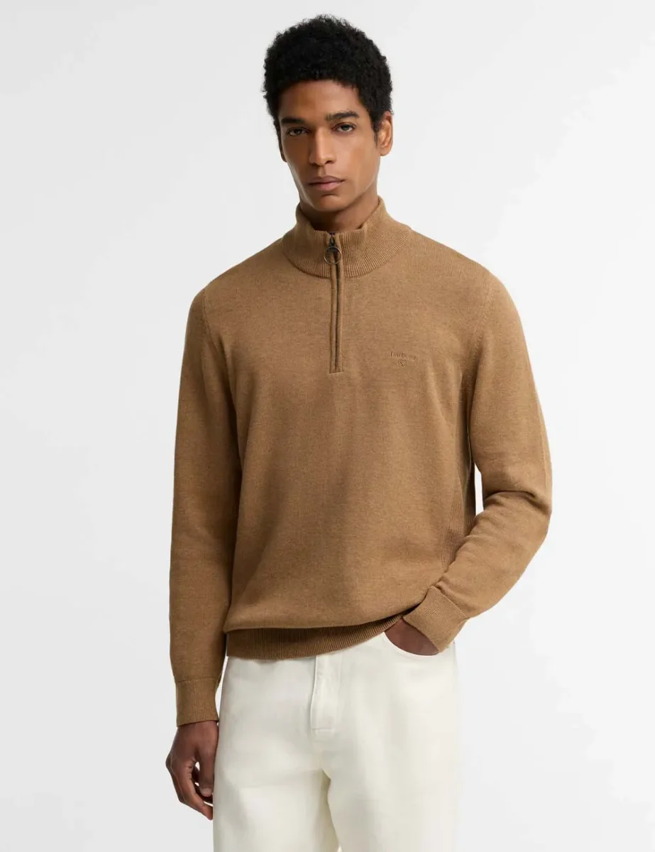 Barbour Cotton Half Zip Knitted Jumper | Sand