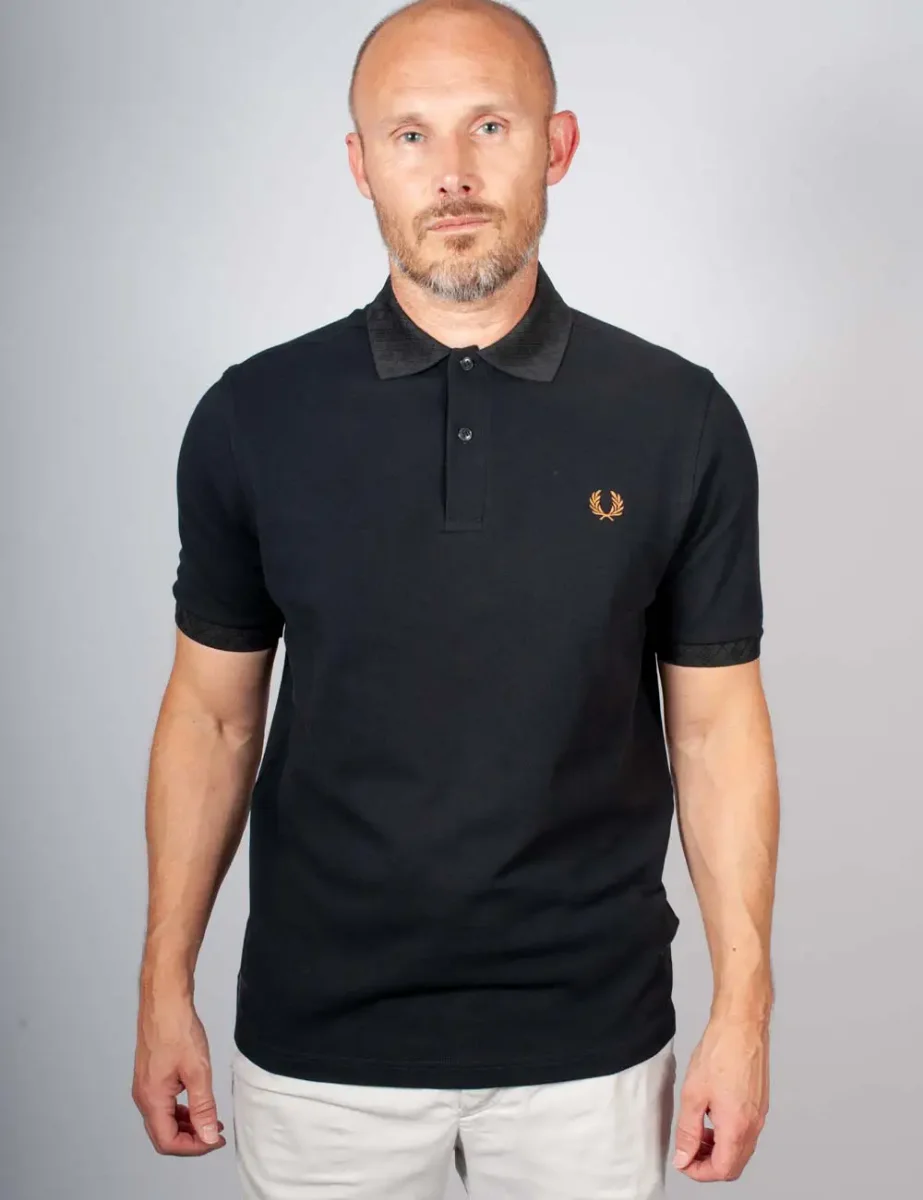Fred Perry Mens Jacquard Trim Polo Shirt | Black