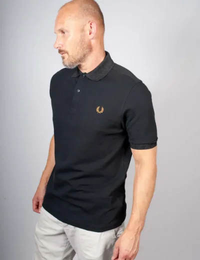 Fred Perry Mens Jacquard Trim Polo Shirt | Black