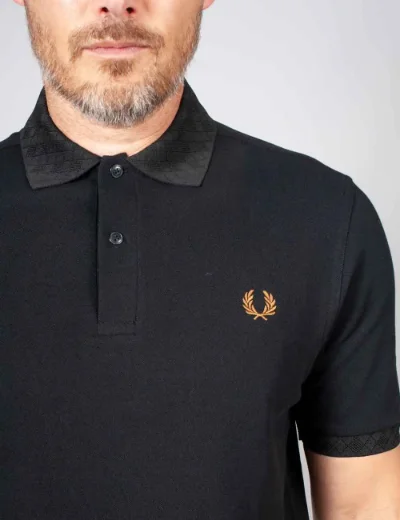Fred Perry Mens Jacquard Trim Polo Shirt | Black