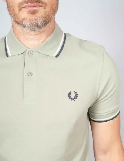 Fred Perry Mens Twin Tipped Polo Shirt | Seagrass / Ecru / Dark Airforce
