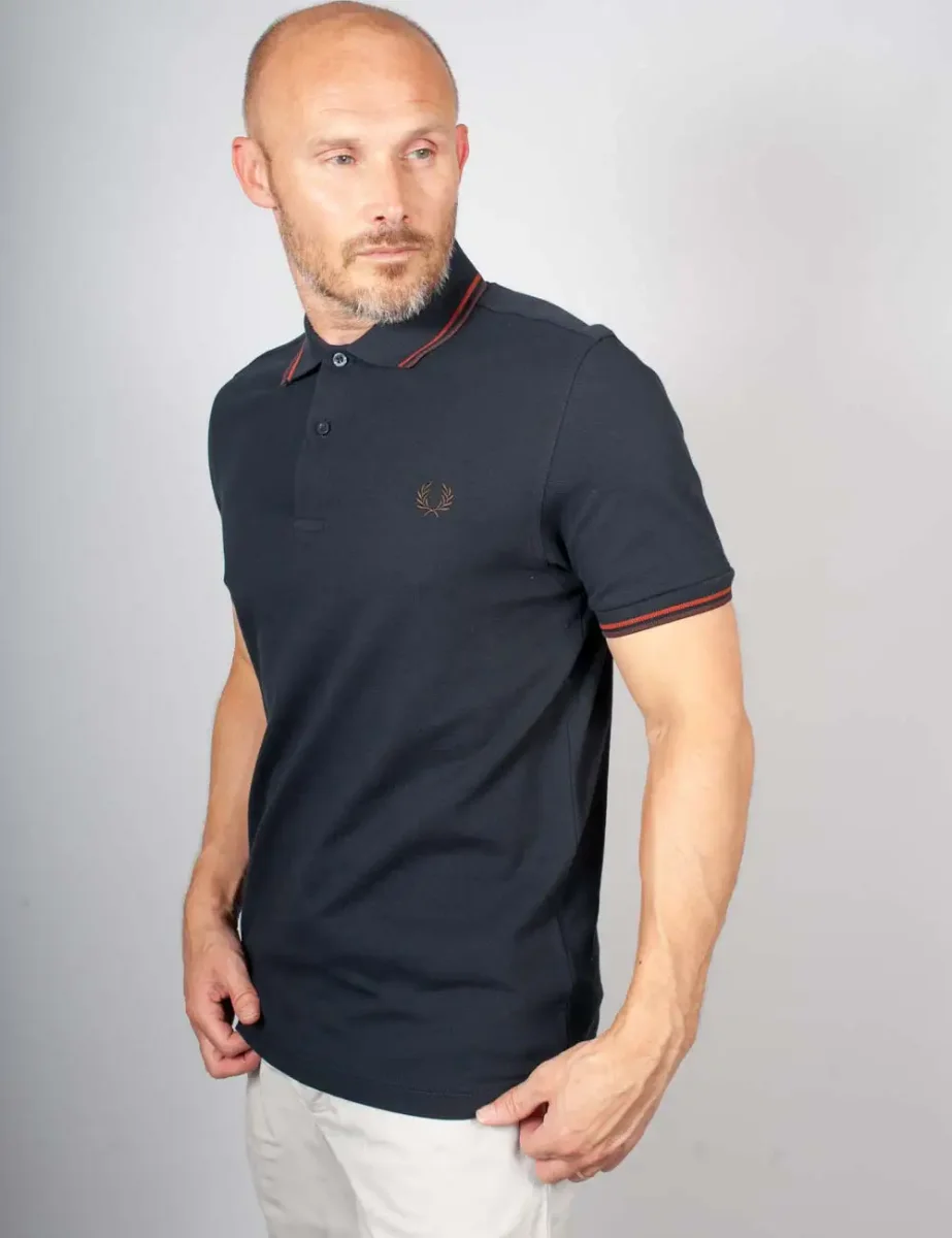 Fred Perry Mens Twin Tipped Polo Shirt | Navy / Brandy 