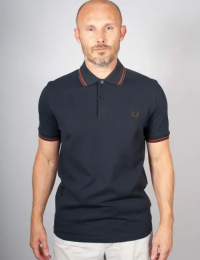 Fred Perry Mens Twin Tipped Polo Shirt | Navy / Brandy 