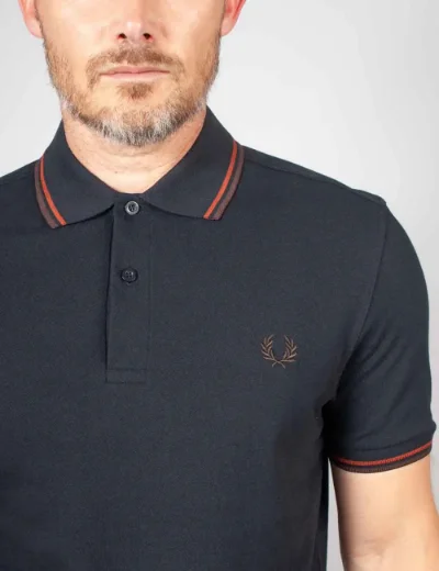 Fred Perry Mens Twin Tipped Polo Shirt | Navy / Brandy 