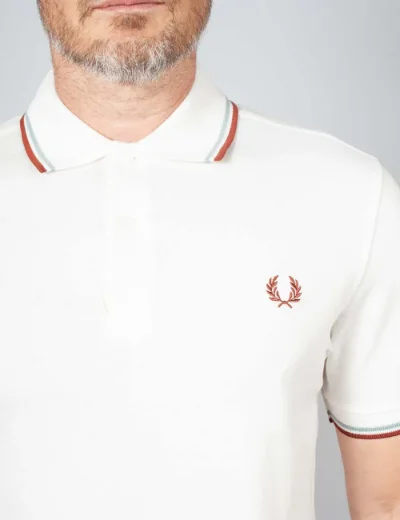 Fred Perry Mens Twin Tipped Polo | Snow White / Blue / Brandy