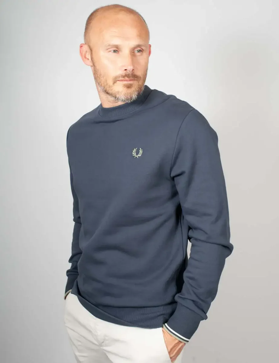 Fred Perry Mens Crew Neck Sweater | Dark Airforce