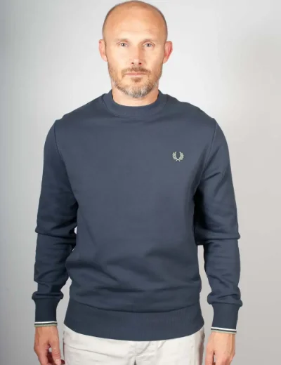Fred Perry Mens Crew Neck Sweater | Dark Airforce