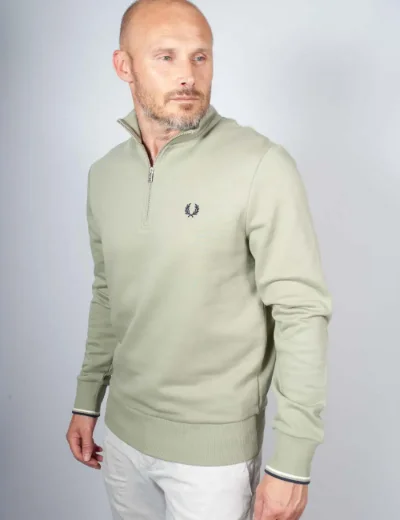 Fred Perry Half Zip Sweatshirt | Seagrass / Ecru / Dark Airforce