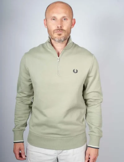 Fred Perry Half Zip Sweatshirt | Seagrass / Ecru / Dark Airforce