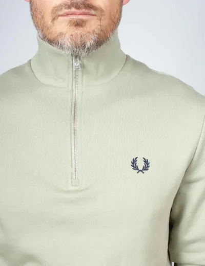 Fred Perry Half Zip Sweatshirt | Seagrass / Ecru / Dark Airforce