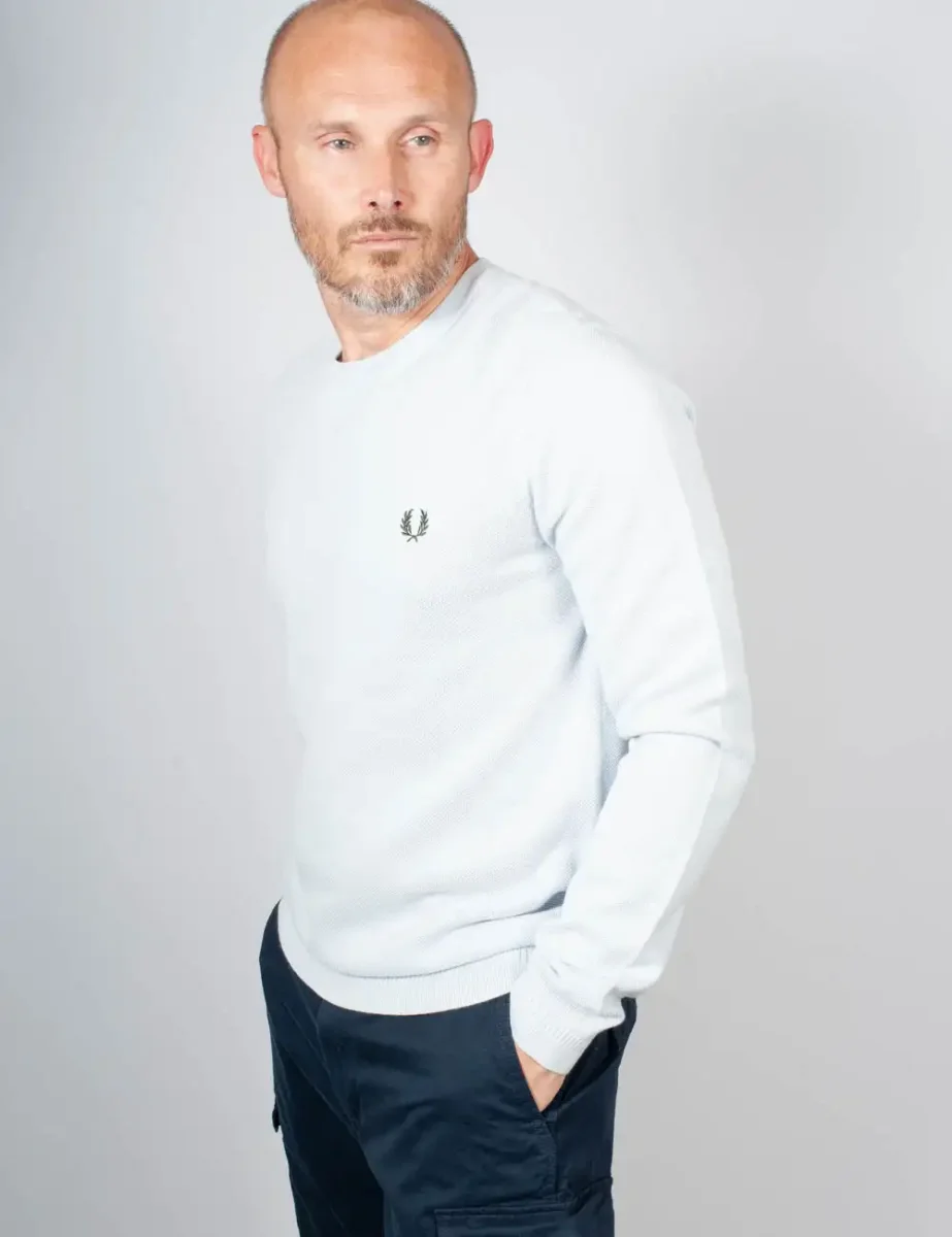 Fred Perry Mens Pique Stitch Jumper | Dusky Blue