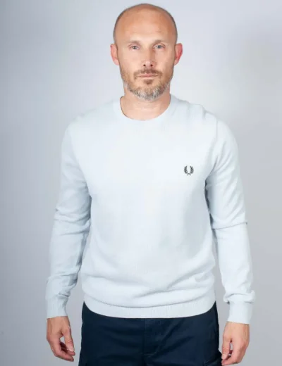 Fred Perry Mens Pique Stitch Jumper | Dusky Blue
