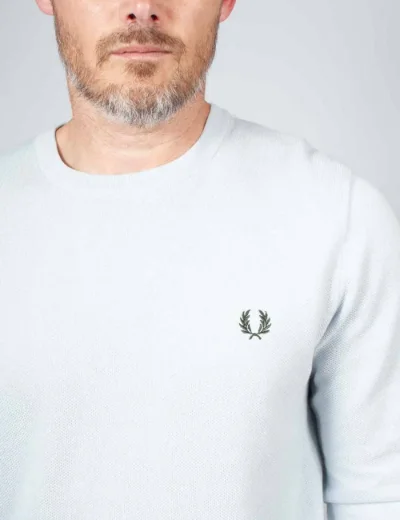 Fred Perry Mens Pique Stitch Jumper | Dusky Blue