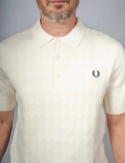Fred Perry Mens Pointelle Knitted Polo Shirt | Ecru