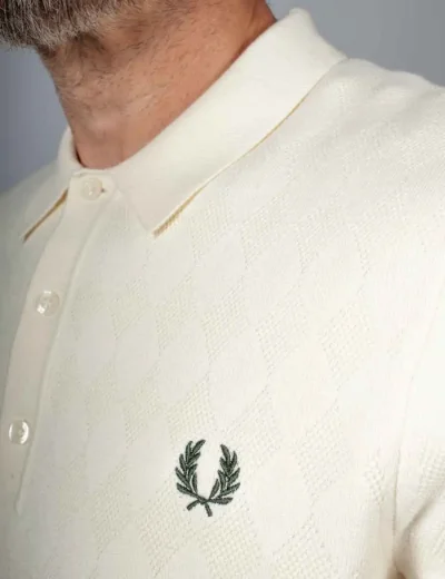 Fred Perry Mens Pointelle Knitted Polo Shirt | Ecru