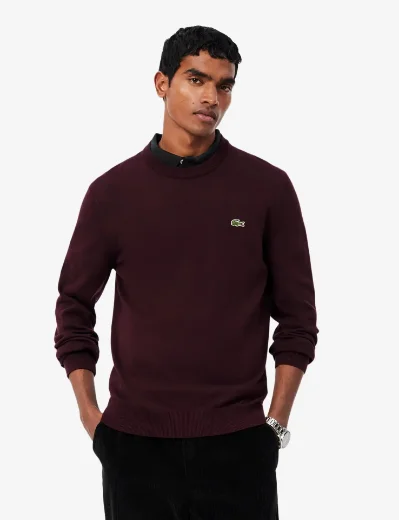 Lacoste Monochrome Crew Neck Cotton Sweater | Dark Burgundy