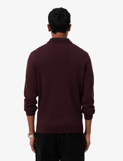 Lacoste Monochrome Crew Neck Cotton Sweater | Dark Burgundy