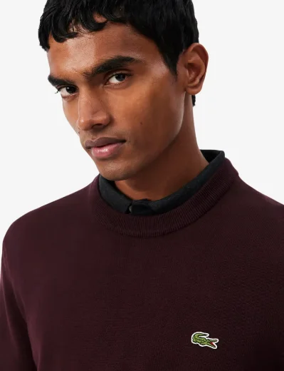Lacoste Monochrome Crew Neck Cotton Sweater | Dark Burgundy