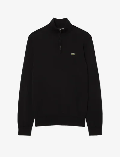 Lacoste Mens Zipped High Neck Cotton Sweater | Black 