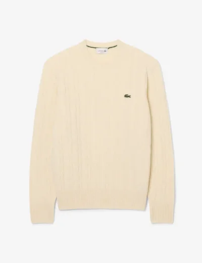 Lacoste Wool Knit Crew Neck Jumper | Ecru White