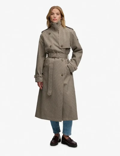 Superdry Micro Check Trenchcoat | Brown Micro Houndstooth