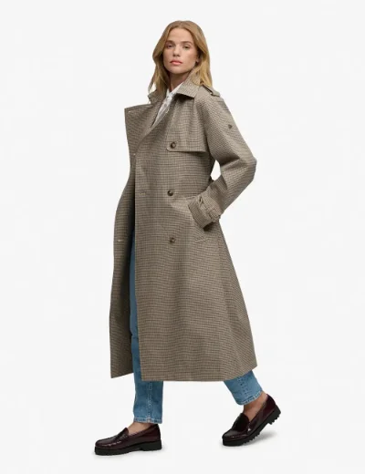 Superdry Micro Check Trenchcoat | Brown Micro Houndstooth