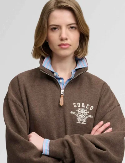 Superdry Womens Country Club Half Zip Sweatshirt | Brown Marl