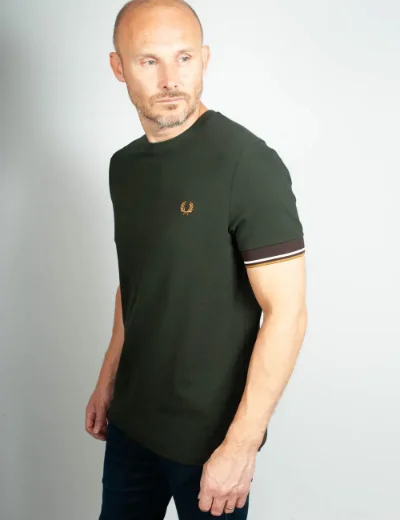 Fred Perry Mens Twin Tipped Cuff T-Shirt | Night Green
