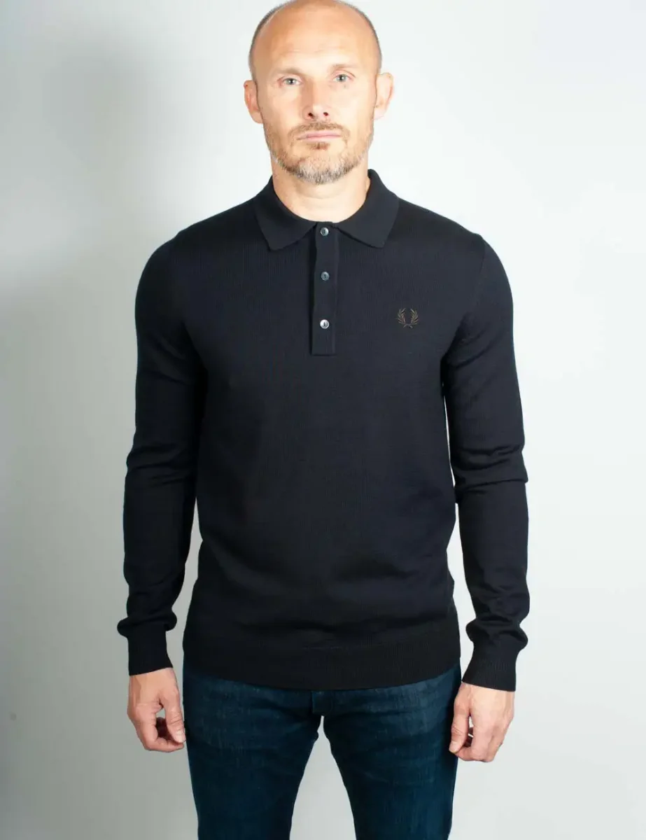 Fred Perry Long Sleeve Knitted Polo Shirt | Navy