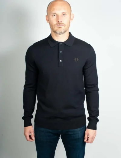 Fred Perry Long Sleeve Knitted Polo Shirt | Navy