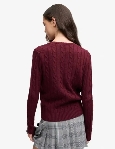 Picture of Superdry Womens Wool Blend Cable Knit V-Neck Jumper / Port 