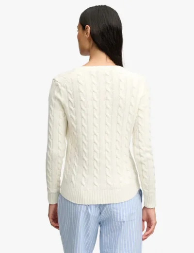Picture of Superdry Womens Wool Blend Cable Knit V-Neck Jumper / Cream