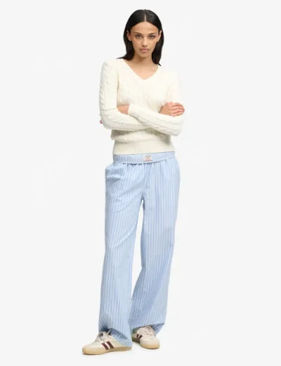 Picture of Superdry Womens Wool Blend Cable Knit V-Neck Jumper / Cream