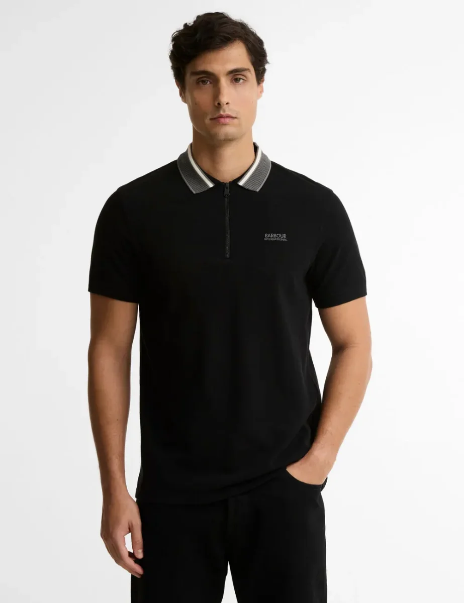 Barbour International Mens Newport Tipped Polo Shirt | Black