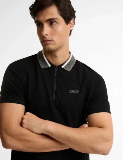 Barbour International Mens Newport Tipped Polo Shirt | Black