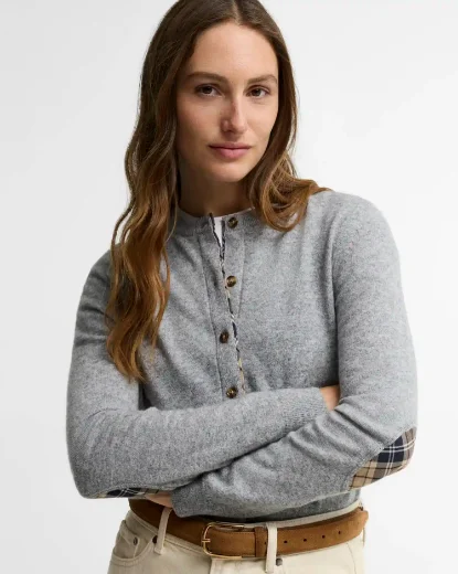 Barbour Womens Pendle Cardigan | Grey Marl / Birchwood Tartan
