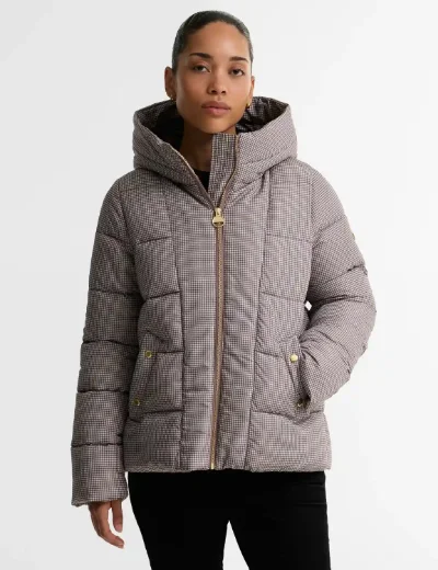 Barbour International Printed Brantley Puffer Jacket | Truffle Northumberland Check