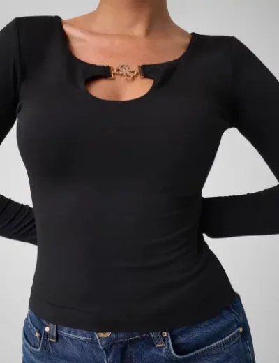 Guess Womens Long Sleeve 4G Jewel Top / Black