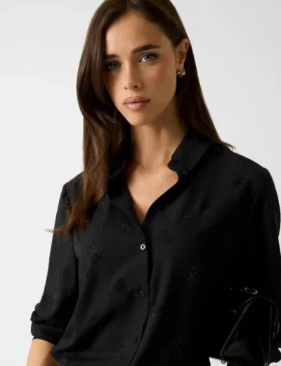 Guess Long Sleeve Flore 4G Logo Shirt | Black
