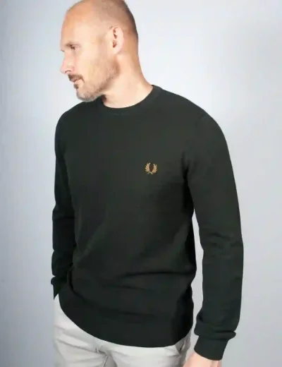 Fred Perry Mens Pique Stitch Jumper  | Night Green