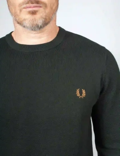 Fred Perry Mens Pique Stitch Jumper  | Night Green